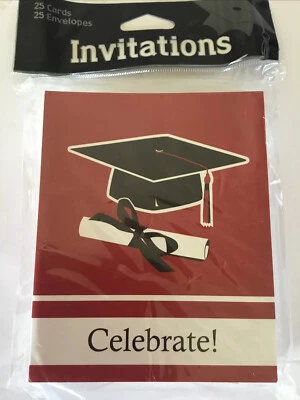 School Colors Graduation Party Invites - 25 pack, classic red - Image 1 of 2