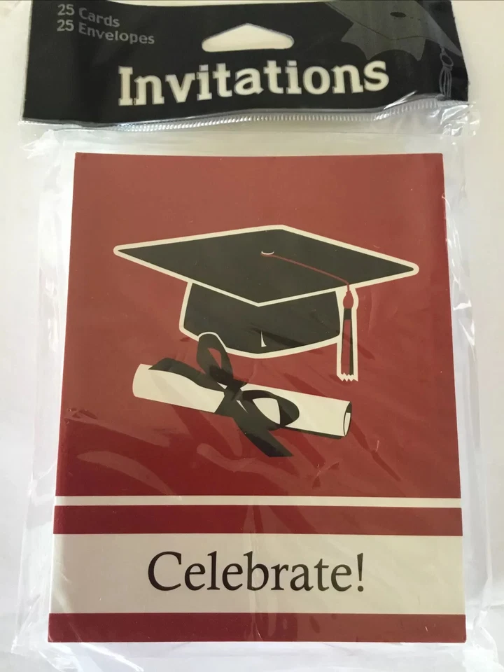 School Colors Graduation Party Invites - 25 pack, classic red - Image 1 of 2
