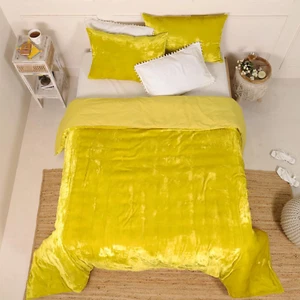 Lime Yellow Velvet Duvet Cover Set Queen Size 3 Pieces, 1 Duvet Cover 90 X 90 In - Picture 1 of 6