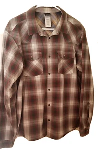 Camisa Patagonia a Cuadros con Botones Para Hombre Grande Marrón Cuello Rojo Como Nueva Estado - Imagen 1 de 10