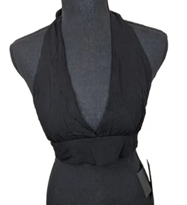 Lulus Top Halter Crop Black V-Neck Lightweight Festival Punk Y2K Size Small - Picture 1 of 9