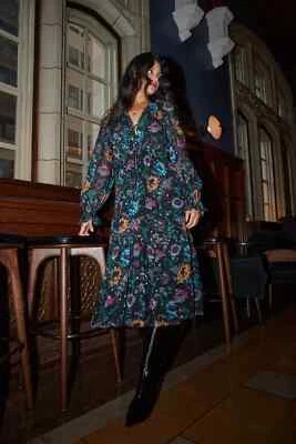 NWOT Ulla Johnson Audette Tiered Floral Silk Chiffon Dress Size 4 Black #2G451 - Image 1 of 4