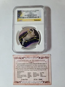 2015 Tokelau $5 Creatures Myth & Legend Aries 1oz Silver Colorized Coin NGC PF70 - Picture 1 of 5