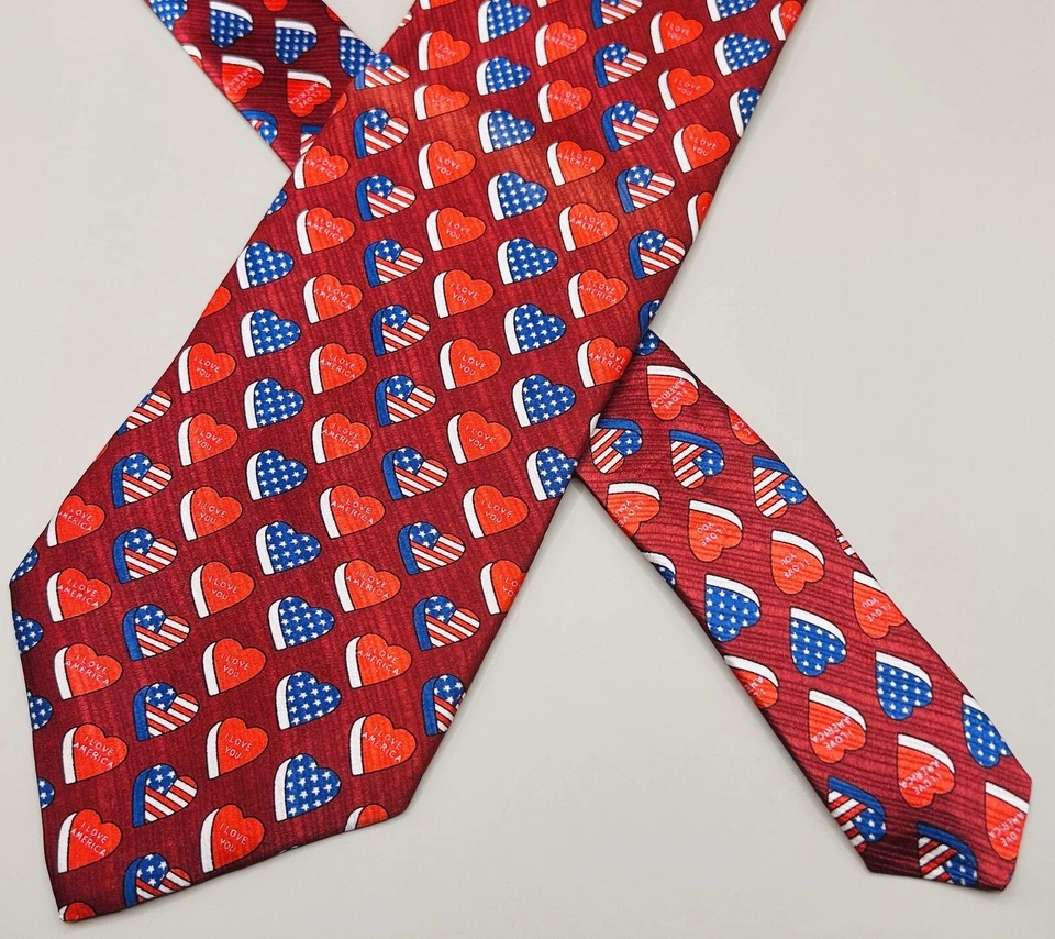 American Traditions American Flag I Love You Hearts Men’s Necktie Tie EUC - Image 1 of 3