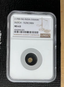 1700 - 1794 India Gold Fanam. Dutch-Tuticorin. NGC MS 63, 025 - Picture 1 of 2