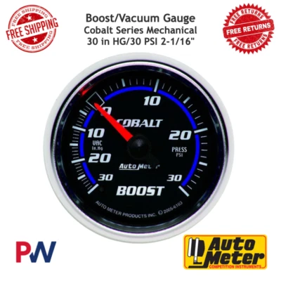 AutoMeter Boost/Vacuum Gauge Cobalt Mechanical 30 in HG/30 PSI 2-1/16" #6103 - Image 1 of 4