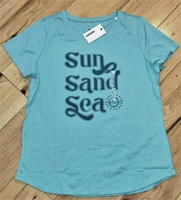 Camiseta Sonoma Sun Sand Sea gráfica gola redonda nova com etiquetas feminina GG azul - Imagem 1 de 2