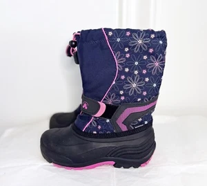 Kamik Big Girls Snow Boots Waterproof Blue Black Pink Floral Pull-on Size 2 - Picture 1 of 9