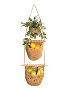 Hanging Fruit Basket 3 Tier Wall Decorative Storage Basket For Bathroom Kitchen - Picture 1 of 9