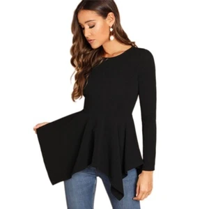 Blusa Shein Asimétrica Peplum Cuello Redondo Negra Talla Xs - Imagen 1 de 6