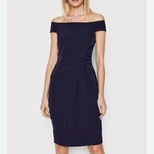 Lauren Ralph Lauren Black Saran Crepe Off-the-Shoulder Dress Size 6 NWT - Picture 1 of 10