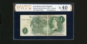 UK GREAT BRITAIN ERROR NOTE P374d , ND (1960-78) , 1 Pound Queen Elizabeth II - Picture 1 of 2