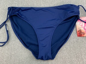 Kanu Surf Mid Rise Bikini Tankini Swimsuit Bottom sz 14 Navy Blue Side ties - Picture 1 of 16