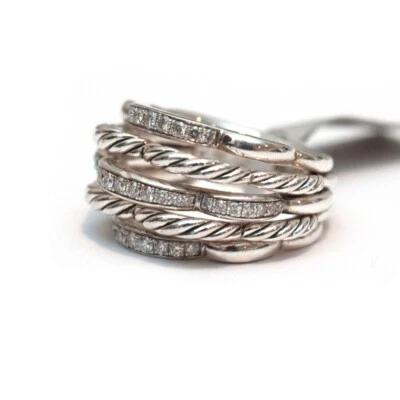  DAVID YURMAN New Tides Dome Ring in Sterling Silver & Diamond Size 6 - Image 1 of 4