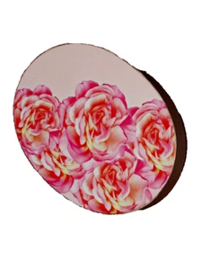 pink oval GIFT BOX w/roses across top 8 x 6.5" overall (Val bx) - Picture 1 of 3