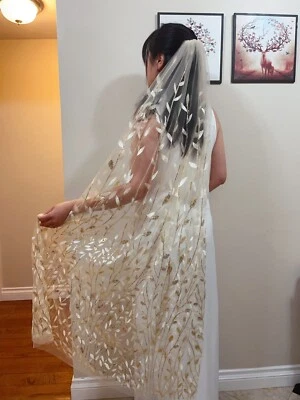  Velo de boda hoja de oro brillo champán impresionante velo de lentejuelas único velo plateado Foto 1 de 4