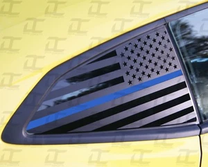 2016-2022 Camaro Flat Black Blue Line American Flag Rear Quarter Window Decal 2 - Picture 1 of 2