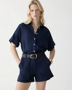 J. Crew Women’s Capitaine Shirt In Baird McNutt Irish Linen BY693 Sz L Blue NWT - Picture 1 of 3