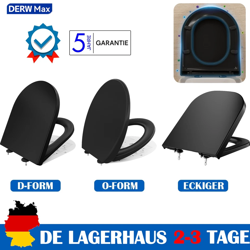 O D Eckiger Form Toilettensitz WC Sitz Duroplast WC Deckel mit Absenkautomatik - Bild 1 von 1