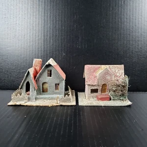 Vintage Putz Christmas Village Houses Cellophane Windows Made USA and Japan 1950 - Picture 1 of 8