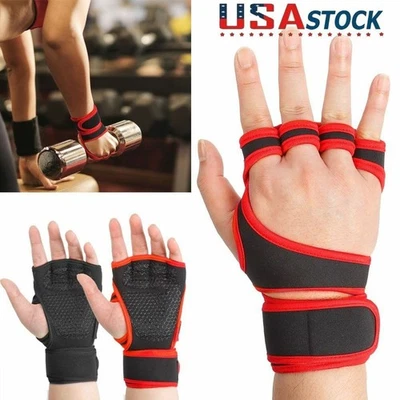 US Fitness Gloves Weight Lifting Gym Workout Training Wrist Wrap Strap Men Women - Image 1 of 4