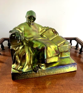WONDERFUL LARGE ANTIQUE VINTAGE ZSOLNAY PECS EOSIN GLAZE FIGURE, PERFECT - Picture 1 of 8