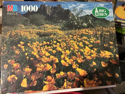 MB Big Ben Field Of Poppies Ajo Mountains AZ 1000 Pcs Puzzle New/Sealed - Image 1 of 2