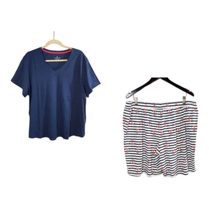 NUOVO Cuddl Duds ancora stampa cotone core t-shirt e set salotto corto donna 1X - Foto 1 di 10