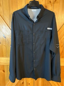 Columbia Tamiami Breathable PFG Button Down Fishing Shirt Men's Size XL Black (8 - Picture 1 of 6