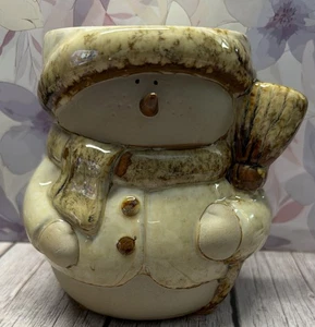 Rustic Snowman Ceramic Pillar Candle Holder 5 1/2" x 4" - Picture 1 of 7
