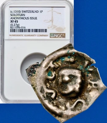 1310 SOLOTHURN SWITZERLAND 1P Pfennig Medieval .27g Silver Coin NGC XF45 - Image 1 of 4