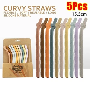 5Pcs 18.5cm Long Silicone Straws Food Grade Reusable Straws Children's Milk Tea - Picture 1 of 12