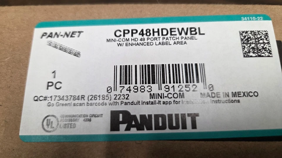 Panduit Mini-Com HD 48-Port Patch Panel CPP48HDEWBL Modular - Image 1 of 1