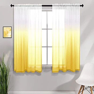  Yellow Curtains for Kitchen Window,Cafe Curtains 45 Inch Length for Half  - Image 1 of 4
