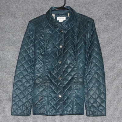 Chaqueta de granero acolchada St Johns Bay verde azulado para mujer grande bolsillos completos a presión Foto 1 de 4