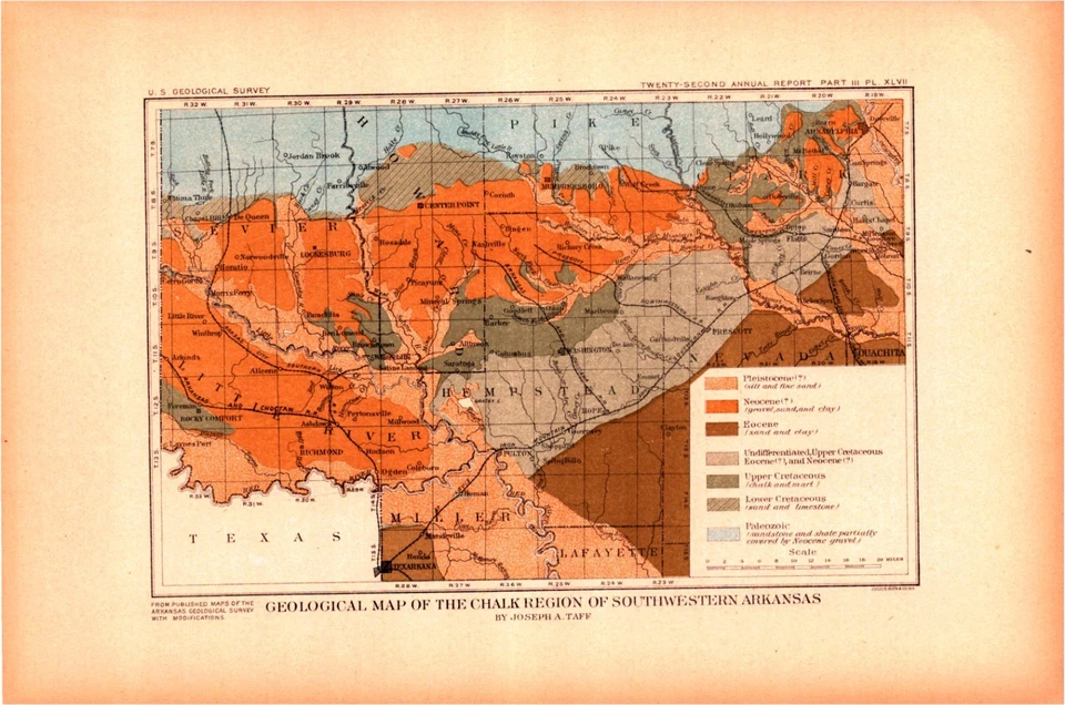 Chalk Region Southwestern Arkansas-USGS Lithograph Map of Geological Zones 1902 - Image 1 of 1