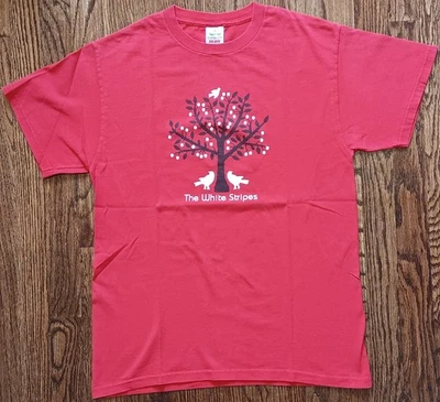 Camiseta Y2K años 2000 banda pájaros árbol rayas blancas Foto 1 de 4