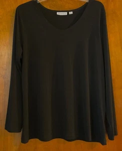 Susan Graver Liquid Knit Popover Top Stretch Travel Size Large Black - Picture 1 of 4