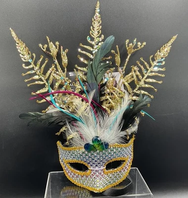 Mask Halloween Mardi Gras Harlequin Ball Sequin Feathered Rainbow Festival  - Image 1 of 3
