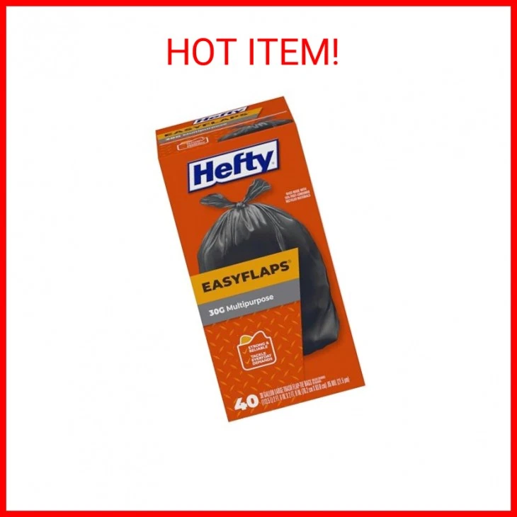 Hefty Easy Flaps Trash Bags 30gal Black 40/box E27744