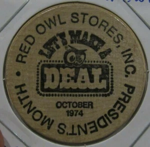 1974 Red Owl Stores Wooden Nickel - Token - Picture 1 of 2
