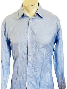 JOHN VARVATOS TRIM FIT BÜGELFREI BLAU KNOPF LANGARM HEMD HERREN GRÖSSE 16 - Bild 1 von 10
