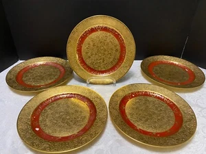 5 P T Bavaria 8" PLACAS DORADAS INCRUSTADAS Tirschenreuth Vintage Floral + Borde Swag - Imagen 1 de 12