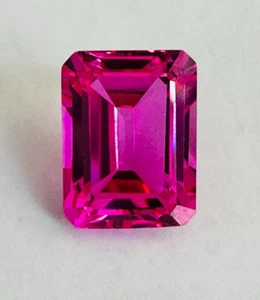 Hot Pink Sapphire Emerald Cut Gemstone Loose 12x16mm - Picture 1 of 3
