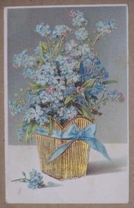 1909 POSTCARD, BASKET OF FORGET ME NOTS - Picture 1 of 1
