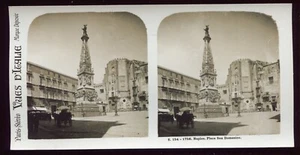ancienne photo stéréo . Italie Naples Napoli . Place San Domenico - Bild 1 von 1