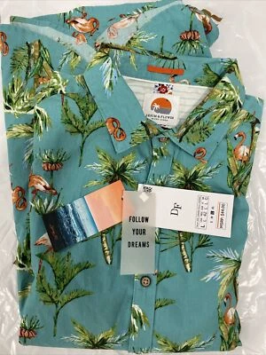 Camisa Hawaiana Grande Tropical Para Hombre Manga Corta Calce Ajustado Flamencos Popelina India Foto 1 de 4