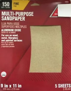 11 in. L x 9 in. W 150 Grit Fine Aluminum Oxide Sandpaper 5 pk 17613 - Picture 1 of 1