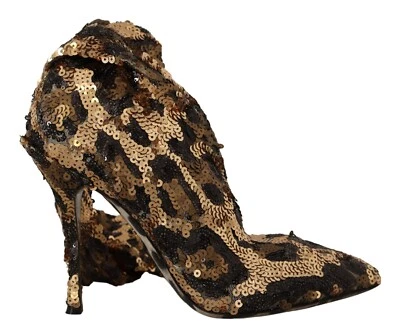 DOLCE & GABBANA Zapatos Botas Dorado Leopardo Lentejuelas Tacones EU39.5 / US9 $1400 Foto 1 de 4