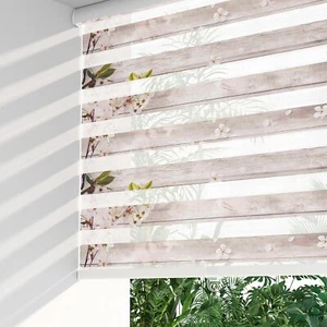 Zebra Dual Roller Blinds Curtains Window Shade Sand and Flower 21" W x 72" H - Picture 1 of 7